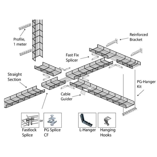 Kable KontrolÂ® Wire Mesh Cable Tray Straight Section - Electro-Zinc Resistant Steel - 8 W X 2 D X 5' L - Chrome Finish